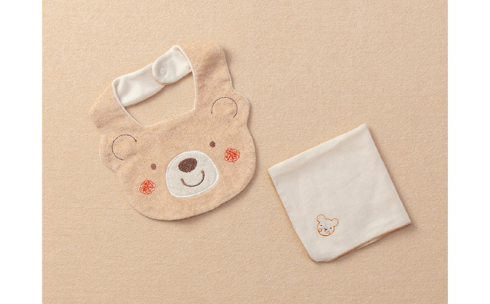 スタイ/くまのコットン＆ガーゼハンカチ/刺しゅうくまTAK091