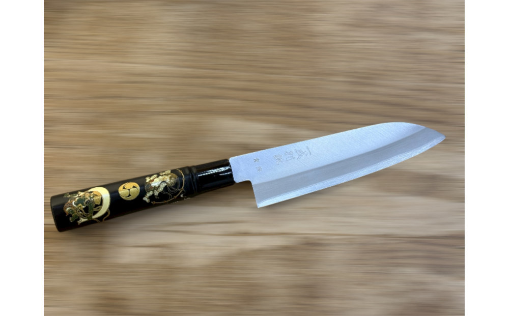 極上　安来青鋼1号　三徳万能包丁　風神・雷神＜和風レトロモダン＞　木製ハンドル