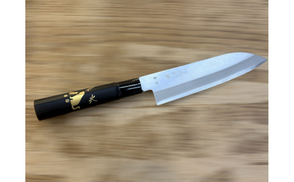 極上　安来青鋼1号　三徳万能包丁　親子ねこ＜和風レトロモダン＞　木製ハンドル