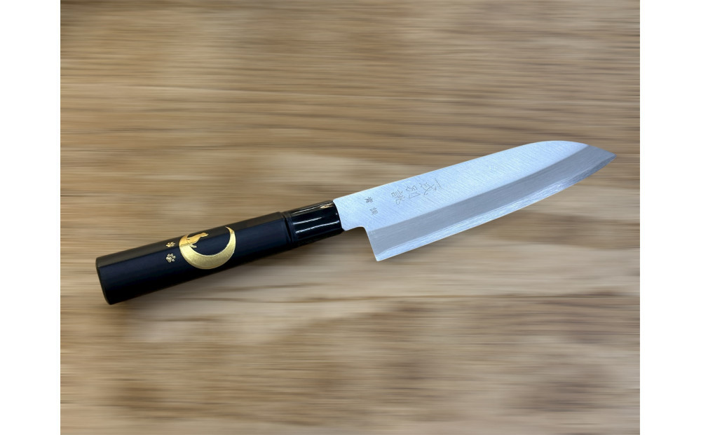 極上　安来青鋼1号　三徳万能包丁　三日月ねこ＜和風レトロモダン＞　木製ハンドル