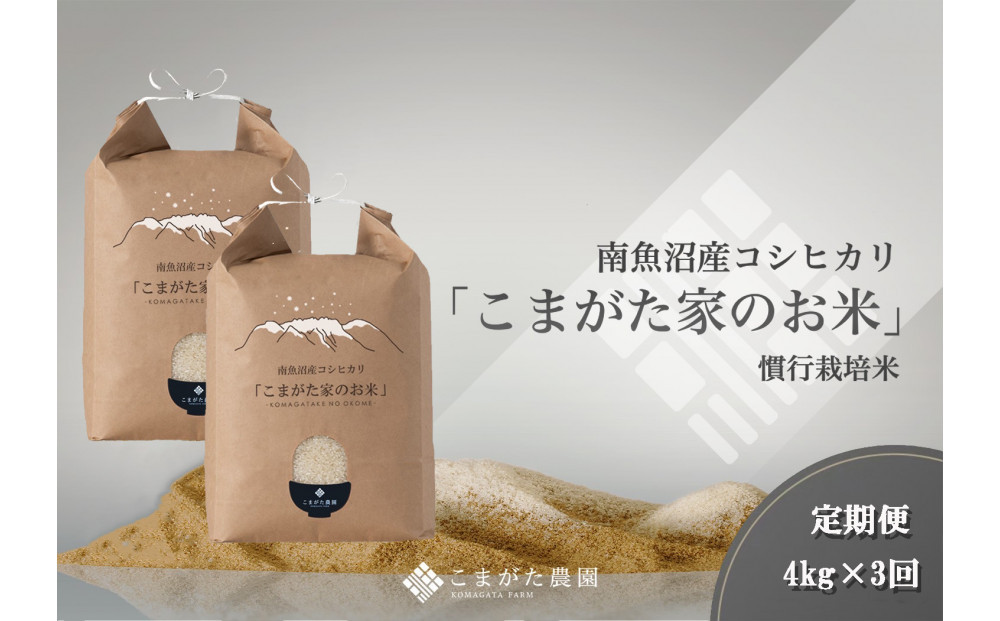 【定期便】【令和7年産新米】厳選こだわり南魚沼産コシヒカリ「こまがた農園のお米」&nbsp;4kg(2kg×2袋)×3回