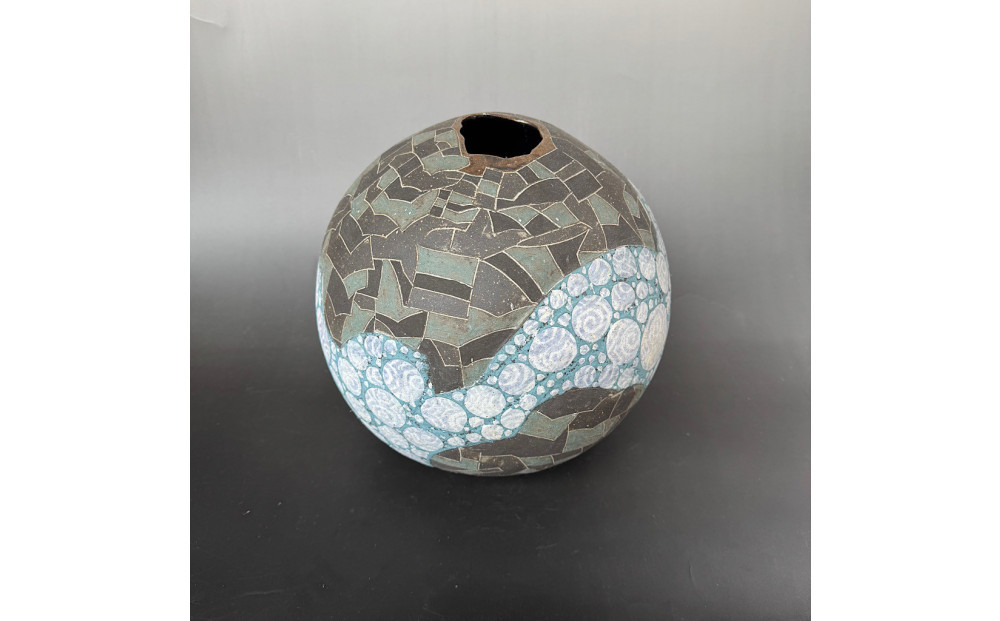 益子焼&nbsp;波光文象嵌陶球＊花器&nbsp;|&nbsp;栃木県&nbsp;伝統工芸品&nbsp;美術品&nbsp;1点限定品&nbsp;一点物&nbsp;陶器&nbsp;陶芸&nbsp;作家