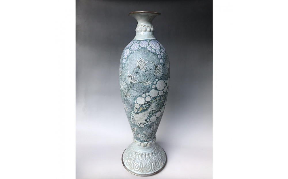 益子焼&nbsp;水流魚のいる花器&nbsp;|&nbsp;栃木県&nbsp;伝統工芸品&nbsp;美術品&nbsp;1点限定品&nbsp;一点物&nbsp;陶器&nbsp;陶芸&nbsp;作家