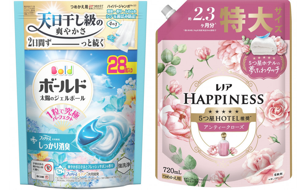 ボールド&nbsp;ジェルボール&nbsp;4D&nbsp;爽やかおひさまとフレッシュサボンの香り&nbsp;＆&nbsp;レノアハピネスローズつめかえ用