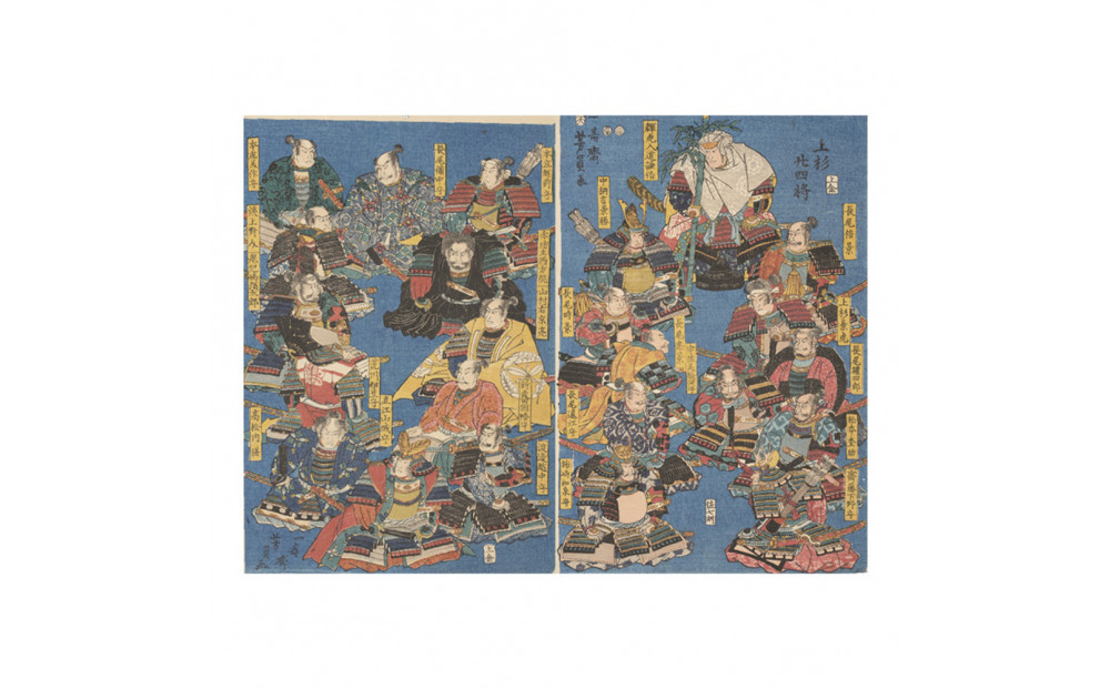 オリジナル【レプリカ浮世絵（2枚絵）歌川芳員作「上杉廿四将」】／名古屋刀剣博物館