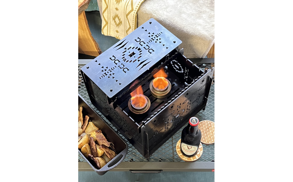 3WAY焚火BOXオルテガ柄&nbsp;スタンダードセット＋グリル鉄板Sオルテガ柄4.5mm厚（オプション品）