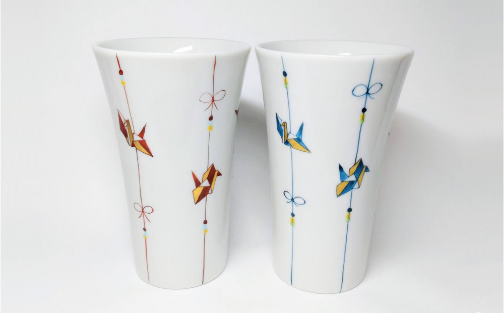 九谷焼　ペアフリーカップ小　折鶴