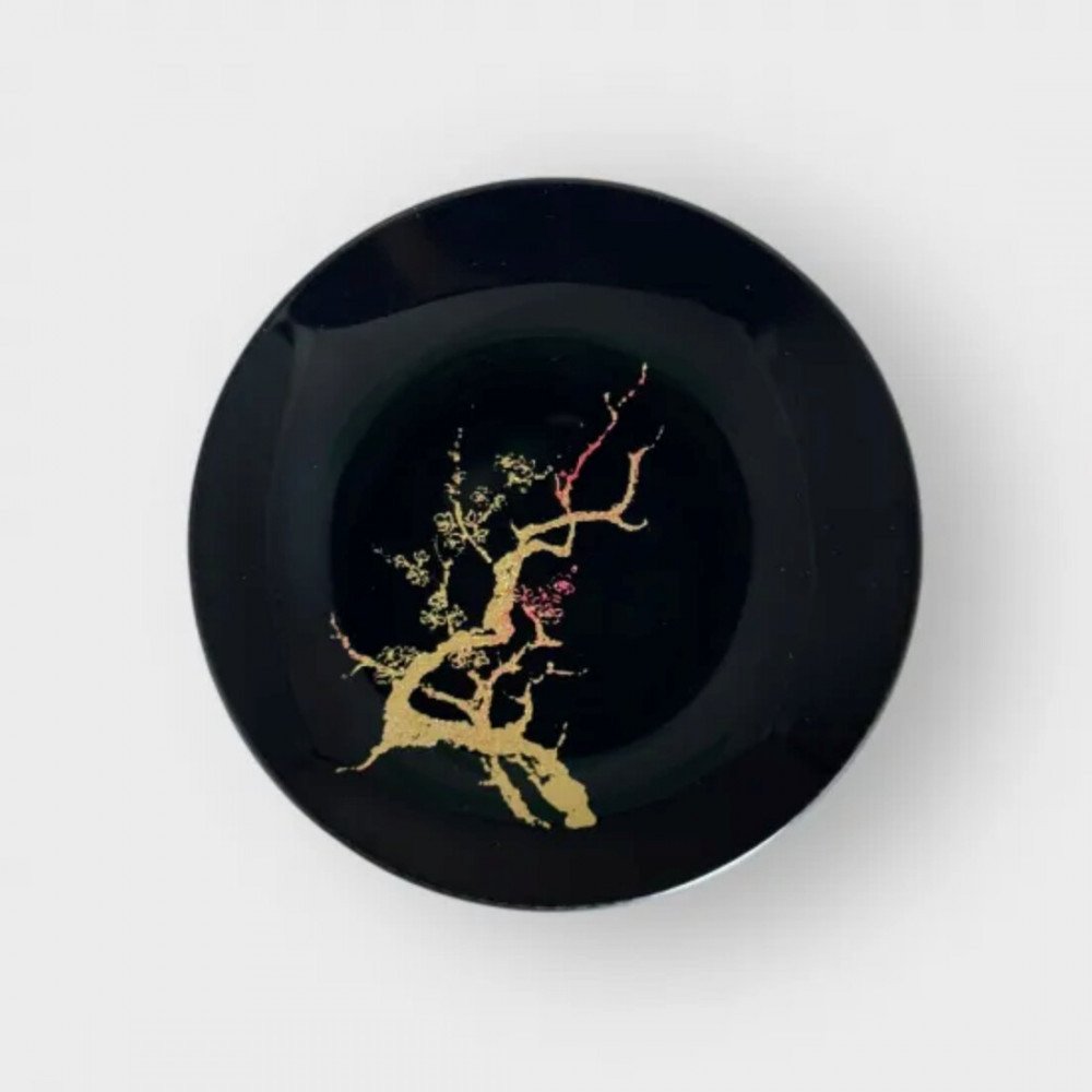 丸小皿&nbsp;桜&nbsp;漆黒（ゴールド桜）&nbsp;［NF257］