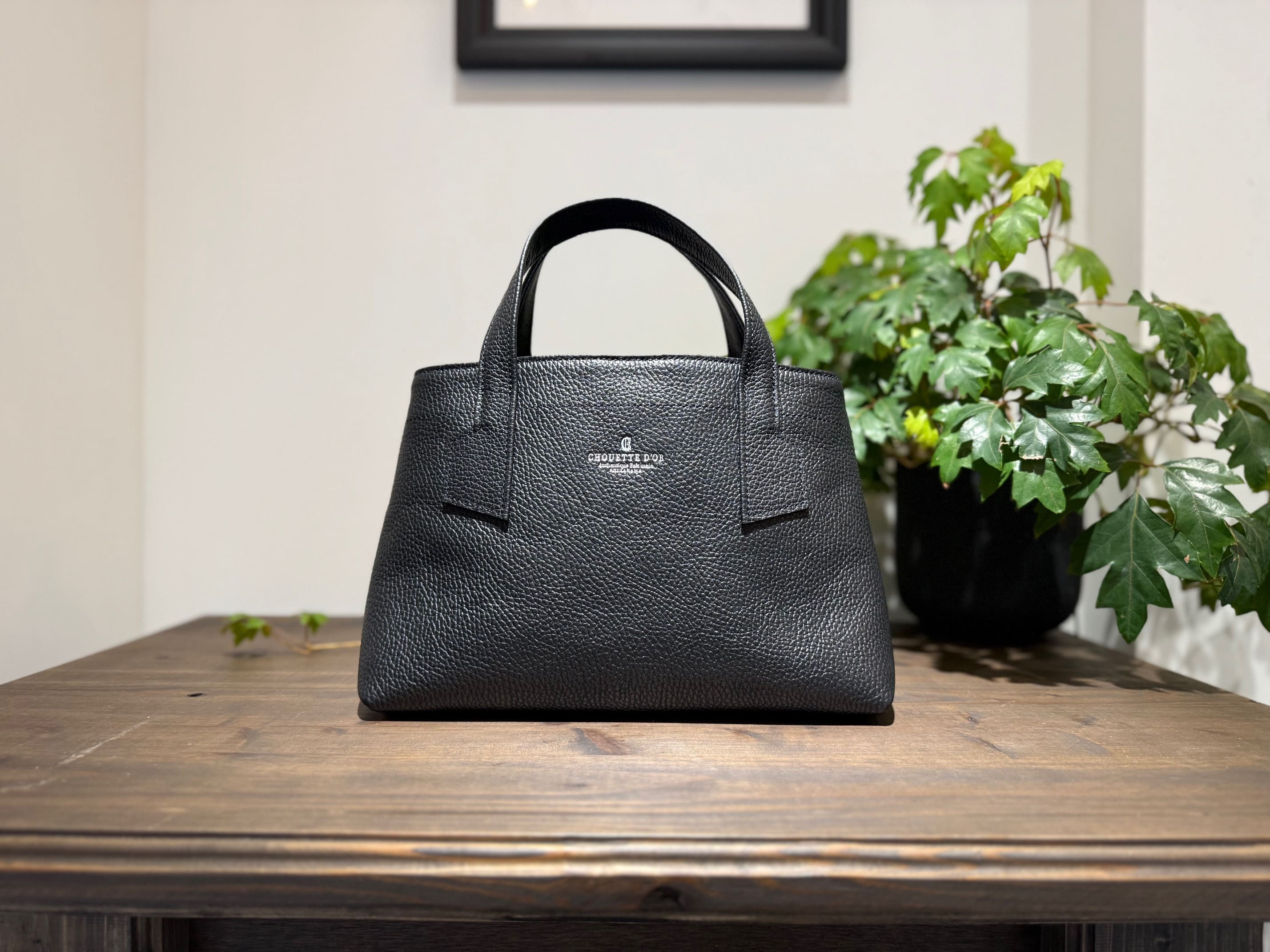 革職人が作った本革トートバッグXSシュリンク【ブラック】