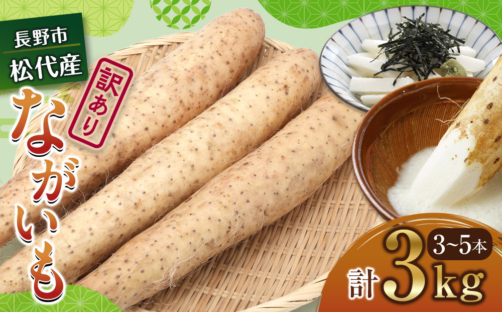 高野農園　長野市松代産&nbsp;TAKANO農園　長いも&nbsp;約3kg(訳あり)【3～5本】&nbsp;野菜&nbsp;根菜&nbsp;長野県産&nbsp;ネバネバ&nbsp;シャキシャキ&nbsp;とろろご飯&nbsp;具材&nbsp;食材&nbsp;国産&nbsp;|&nbsp;&nbsp;長芋&nbsp;ながいもとろろ&nbsp;人気&nbsp;おすすめ&nbsp;産地直送&nbsp;&nbsp;送料無料&nbsp;&nbsp;長野県&nbsp;長野市&nbsp;信州&nbsp;信濃&nbsp;ふるさと納税