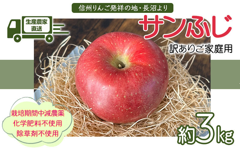 生産農家直送&nbsp;人にやさしい&nbsp;長沼りんご・サンふじ3kg（ご家庭用）