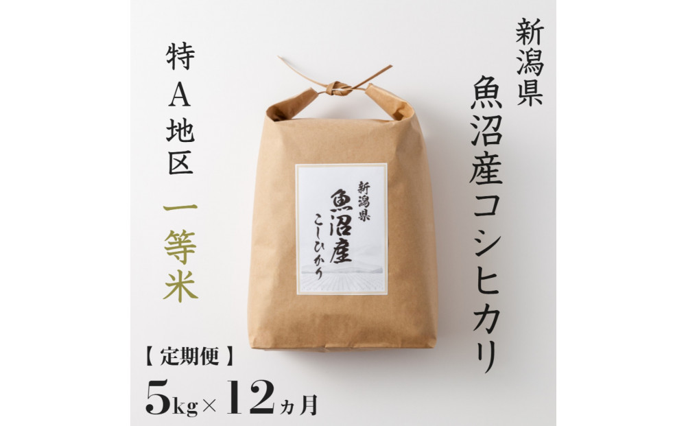 【定期便】5kg&nbsp;×&nbsp;12ヶ月&nbsp;特A&nbsp;一等米&nbsp;魚沼産&nbsp;コシヒカリ&nbsp;令和7年産　新潟　新潟県　こしひかり　魚沼　特A地区　5キロ　頒布会