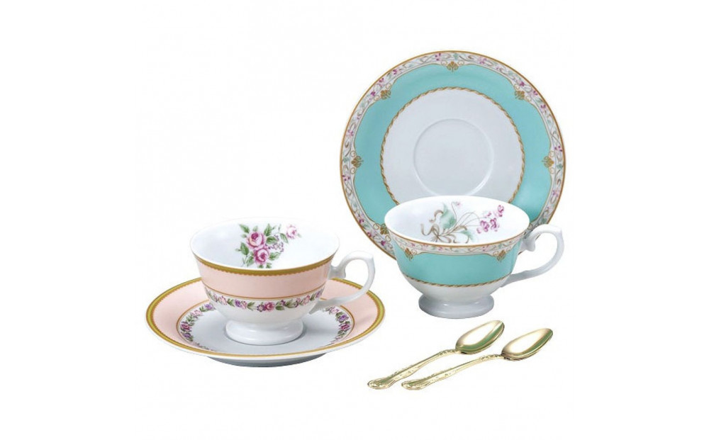 ナルミ&nbsp;フローラルブティック&nbsp;スプーン付ティーカップ＆ソーサー(アソート)&nbsp;190cc&nbsp;2人用&nbsp;41720-33457