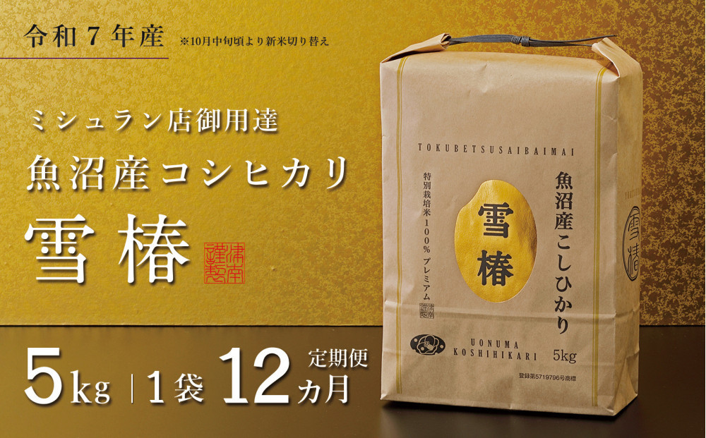 【定期便&nbsp;12ヶ月】【令和7年産】魚沼産コシヒカリ&nbsp;雪椿&nbsp;5kg(5kg×1袋)&nbsp;×&nbsp;12回&nbsp;特別栽培米