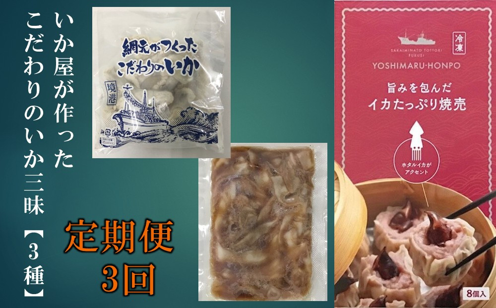 ＜定期便3回＞&nbsp;いか屋が作ったこだわりのいか三昧(3種)&nbsp;|&nbsp;いか&nbsp;イカ&nbsp;烏賊&nbsp;海鮮&nbsp;魚介&nbsp;魚介類&nbsp;セット&nbsp;詰め合わせ&nbsp;食べ比べ&nbsp;3種&nbsp;バラエティ&nbsp;定期便&nbsp;頒布会&nbsp;定期配送&nbsp;新鮮&nbsp;冷凍&nbsp;保存&nbsp;惣菜&nbsp;おかず&nbsp;ご飯のお供&nbsp;家庭用&nbsp;お取り寄せ&nbsp;グルメ&nbsp;人気&nbsp;おすすめ&nbsp;鳥取県&nbsp;境港市