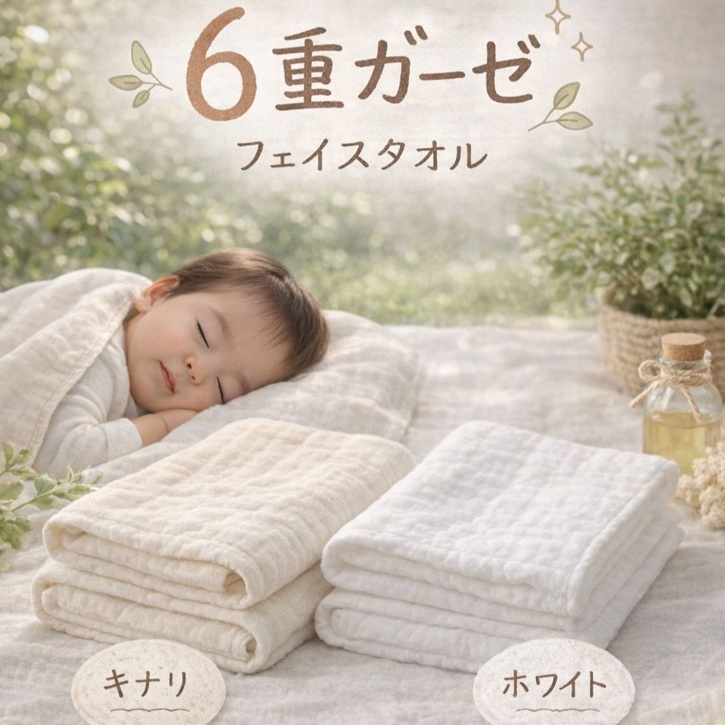 「和」綿100％&nbsp;6重ガーゼ&nbsp;フェイスタオル&nbsp;キナリ&nbsp;オーガニックコットン