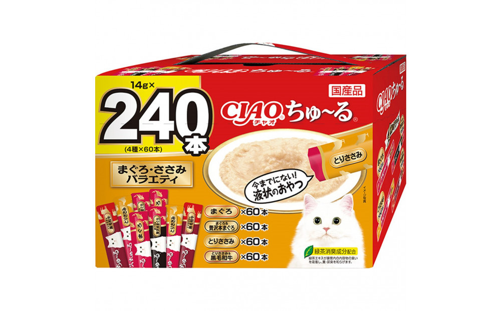 いなば　CIAO猫ちゅ～る　まぐろ・ささみバラエティ480本（14ｇｘ240本入りBOXｘ2袋入）（ケース）