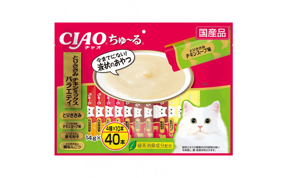 いなば　CIAO猫ちゅ～る　とりささみ・チキンミックスバラエティ320本（14ｇｘ40本ｘ8袋入）（ケース）