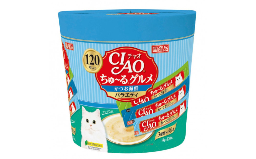 いなば　CIAO猫ちゅ～るグルメ　かつお海鮮バラエティ480本（14ｇｘ120本ｘ4袋入）（ケース）