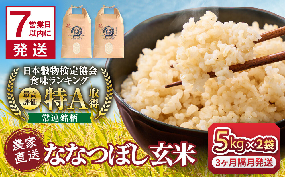 ◆ふるさとチョイス限定◆【3回隔月定期便】令和7年産　ななつぼし&nbsp;玄米&nbsp;5kg×2袋_05852