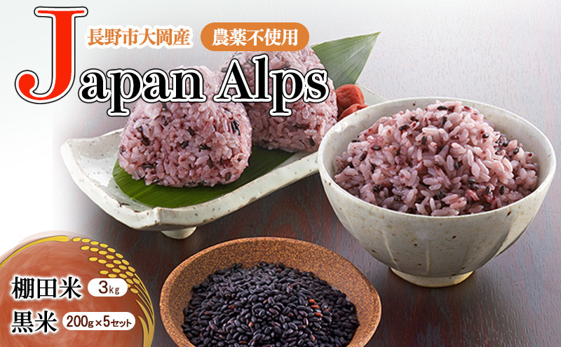 長野市大岡産農薬不使用Japan&nbsp;Alps棚田米3kg＆黒米200g×5セット