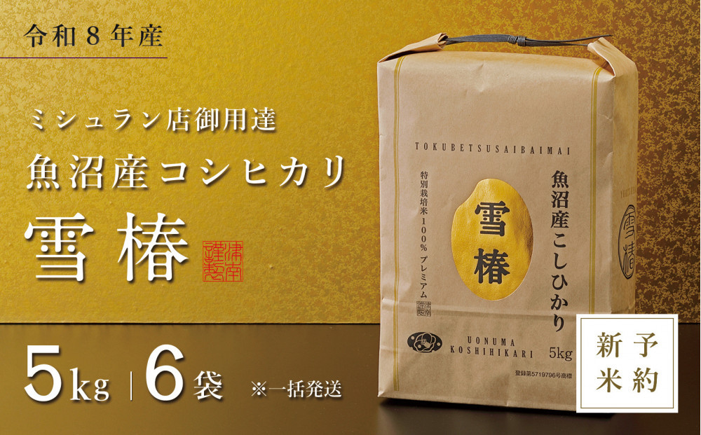 【令和8年産&nbsp;コシヒカリ&nbsp;先行予約】魚沼産コシヒカリ&nbsp;雪椿&nbsp;30kg(5kg×6袋)&nbsp;特別栽培米&nbsp;※一括発送