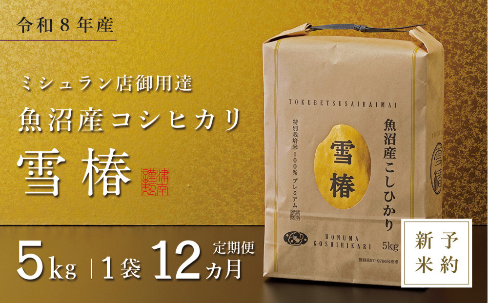 【令和8年産&nbsp;コシヒカリ&nbsp;先行予約】【定期便&nbsp;12ヶ月】魚沼産コシヒカリ&nbsp;雪椿&nbsp;5kg(5kg×1袋)&nbsp;×&nbsp;12回&nbsp;特別栽培米
