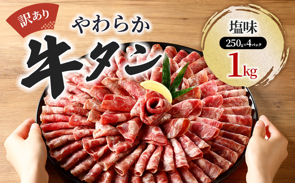 成型牛たん塩味　1kg(250g×4P)　宮城県共通返礼品