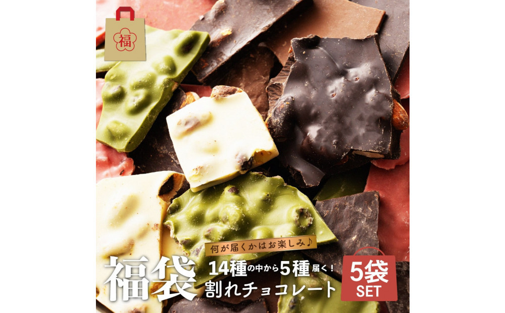 割れチョコ１４種類から５袋が届くお楽しみ福袋(内容ランダム・180g×5袋)