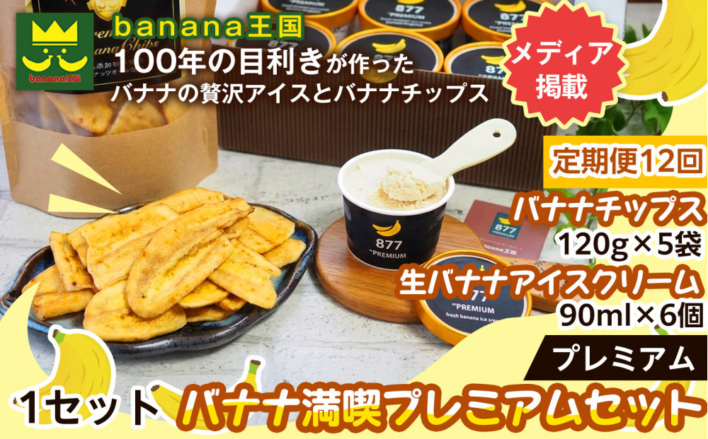 【定期便12ヶ月】【満喫プレミアムセット】プレミアム生バナナアイスクリーム（90ml×6個）・プレミアムバナナチップス&nbsp;（120g×5個）&nbsp;1セット｜お菓子&nbsp;デザート&nbsp;詰め合わせ&nbsp;食べ比べ&nbsp;ご褒美&nbsp;人気&nbsp;ギフト&nbsp;プレゼント&nbsp;手土産&nbsp;お祝い&nbsp;お配り&nbsp;来客用&nbsp;女性向け&nbsp;おしゃれ&nbsp;おうちカフェ&nbsp;お取り寄せ&nbsp;贅沢&nbsp;愛知県&nbsp;名古屋市
