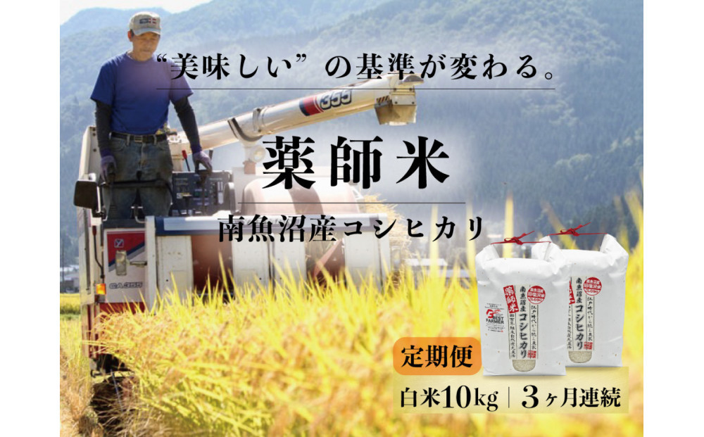 定期便全3回【南魚沼市食味コンテスト優秀賞】南魚沼産コシヒカリ&nbsp;白米10kg(5kg×2)&nbsp;｜薬師米&nbsp;令和7年産