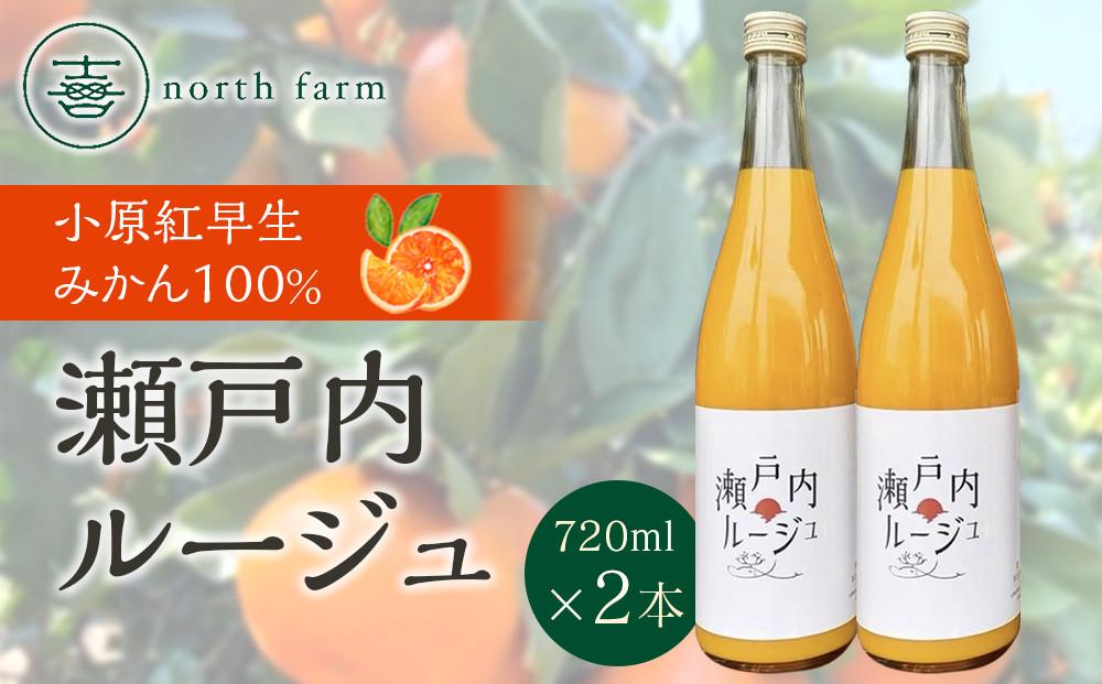 きたさんちのみかんジュース【瀬戸内ルージュ】小原紅早生みかん100％　720ml×2本セット