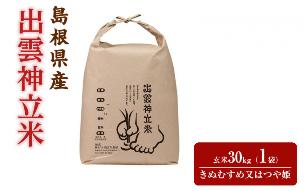 【2026年9月中旬以降発送】出雲神立米（つや姫&nbsp;または&nbsp;きぬむすめ）&nbsp;玄米30kg　【品種選択不可】