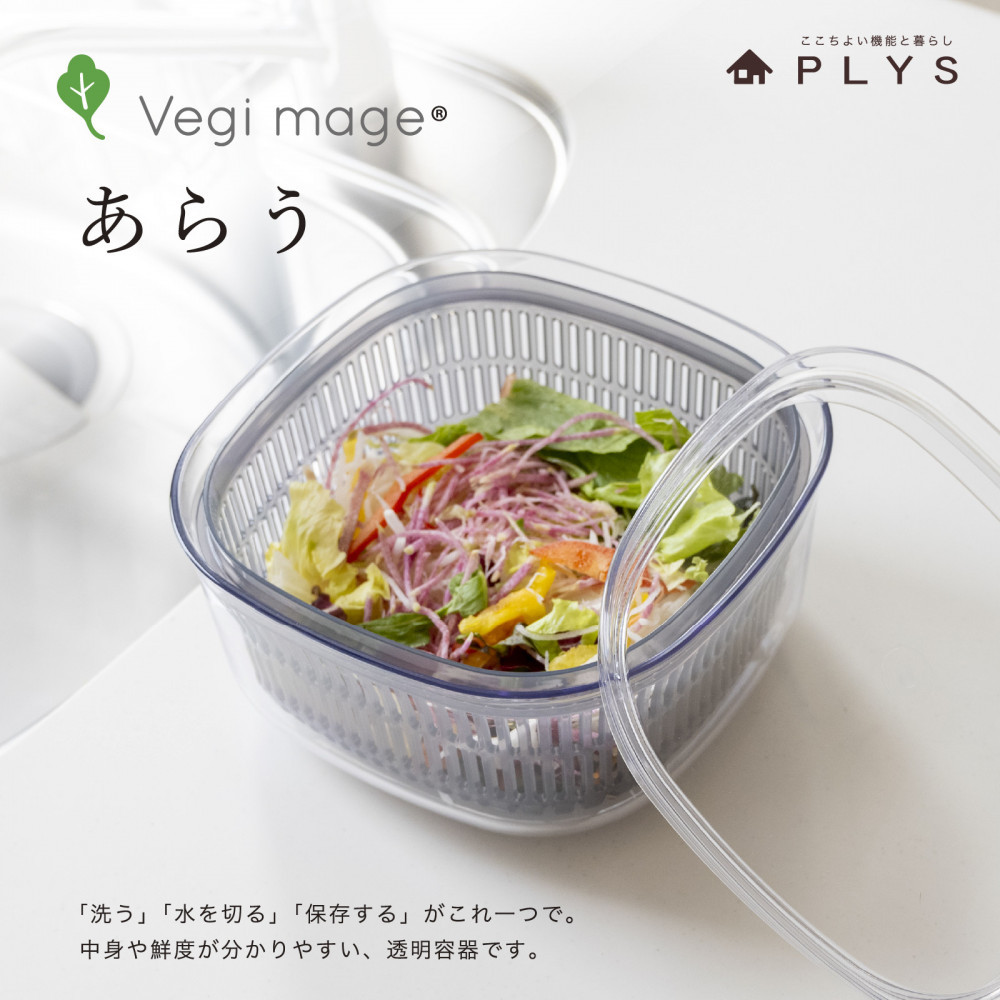 【グレー】ベジマジあらう&nbsp;21cm&nbsp;野菜保存容器&nbsp;ボウル&nbsp;ザル&nbsp;セット&nbsp;フタ付き&nbsp;透明