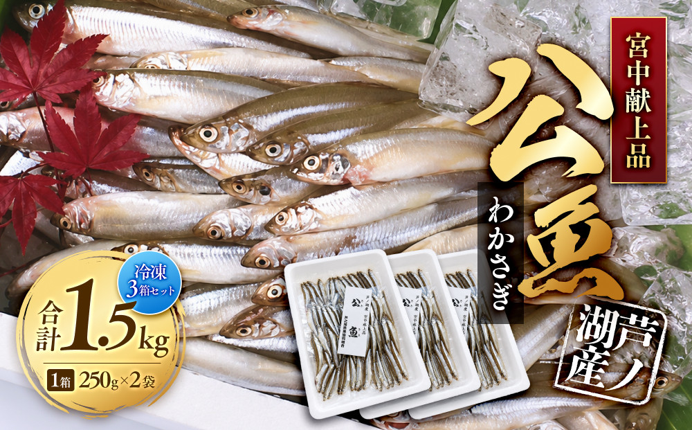 宮中献上品&nbsp;芦ノ湖産公魚（わかさぎ）（冷凍250g×2袋）×3箱セット&nbsp;合計1.5kg
