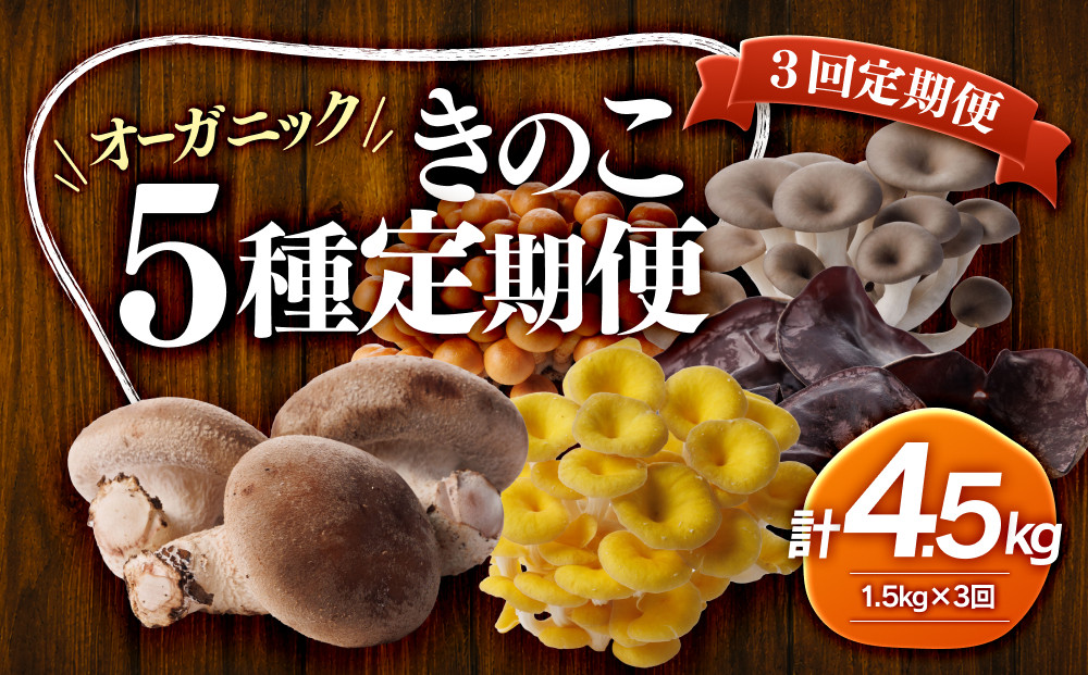 【3回定期便】オーガニックきのこ５種を３回に分けてお届け1.5kg×3　計4.5kg