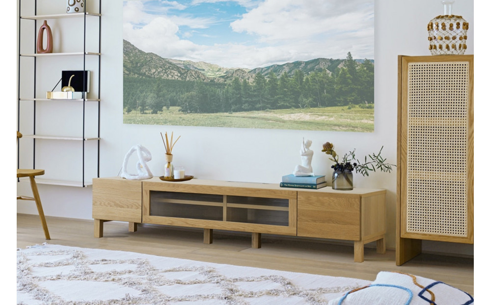 【開梱設置】高野木工 LECCE レッチェ 180TVボード オーク (透明ガラス) 【10年保証】