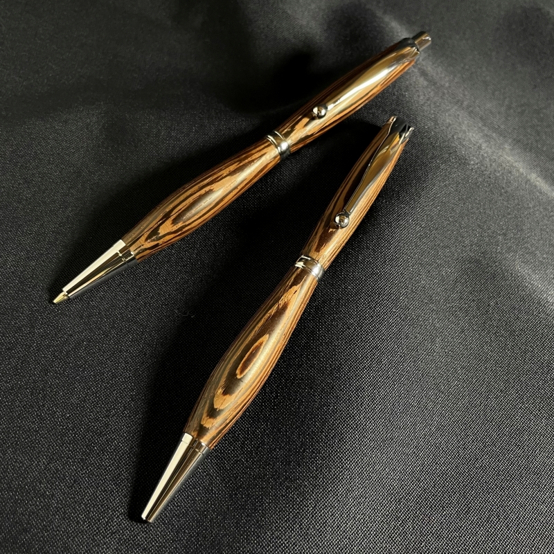 【木製ボールペンとシャープペンシル(0.5mm)のセット（ウェンジ材・縞杢・艶消し仕上げ）2Pice】木軸ボールペン 木製シャープペンシル 木軸シャープペンシル 銘木 MUKU屋 MUFactory