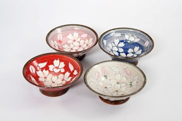 【受注生産】桜模様盃４色セット（赤・ピンク・白・青）