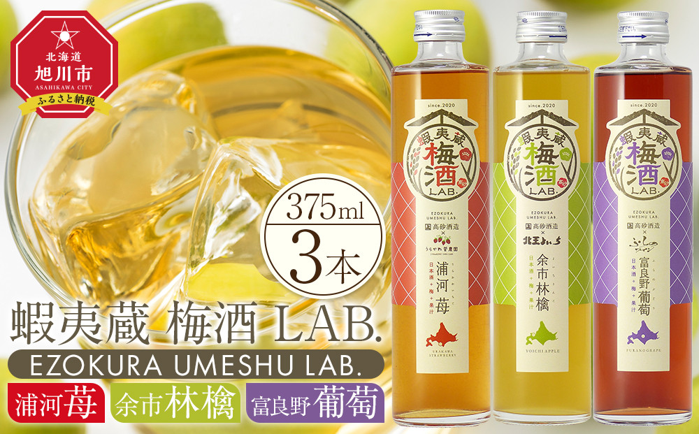 【日本酒ベースの果汁梅酒】 蝦夷蔵 梅酒 LAB.セット（苺・林檎・葡萄） 【 梅酒 日本酒 飲み比べ セット いちご りんご ぶどう アルコール お酒 限定 お取り寄せ 旭川市 北海道 送料無料 】_01106