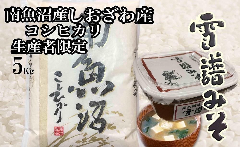 【令和7年産】【定期便12回】【南魚沼炊合せ】生産者限定&nbsp;&nbsp;南魚沼しおざわ産コシヒカリ５Kg　雪譜みそ450ｇセット