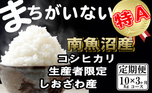 【令和7年産】【定期便】生産者限定&nbsp;契約栽培　南魚沼しおざわ産コシヒカリ（10Kg×3ヶ月）
