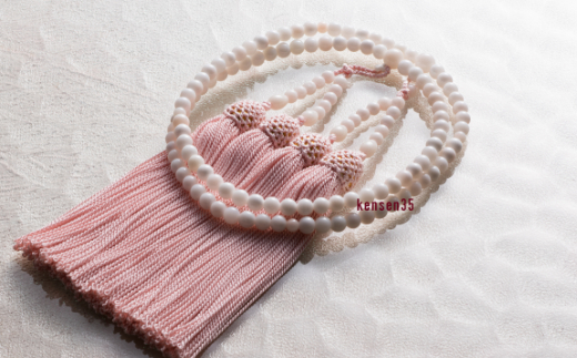 kn024　【宝石サンゴ】白珊瑚本連数珠（女性用）