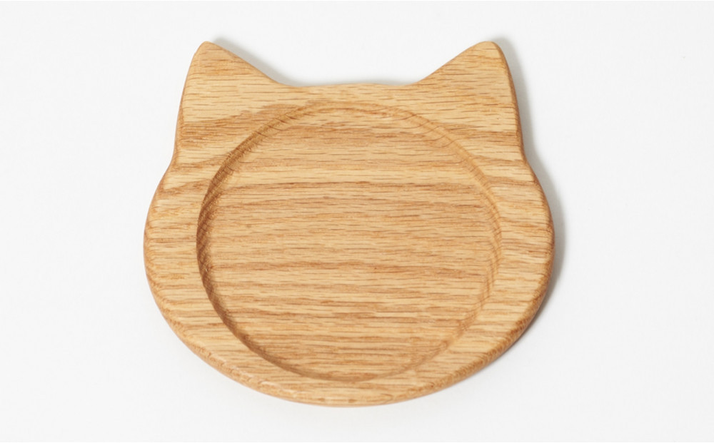 ネココースター（2枚セット/ブラウンオーク）&nbsp;木製コースター