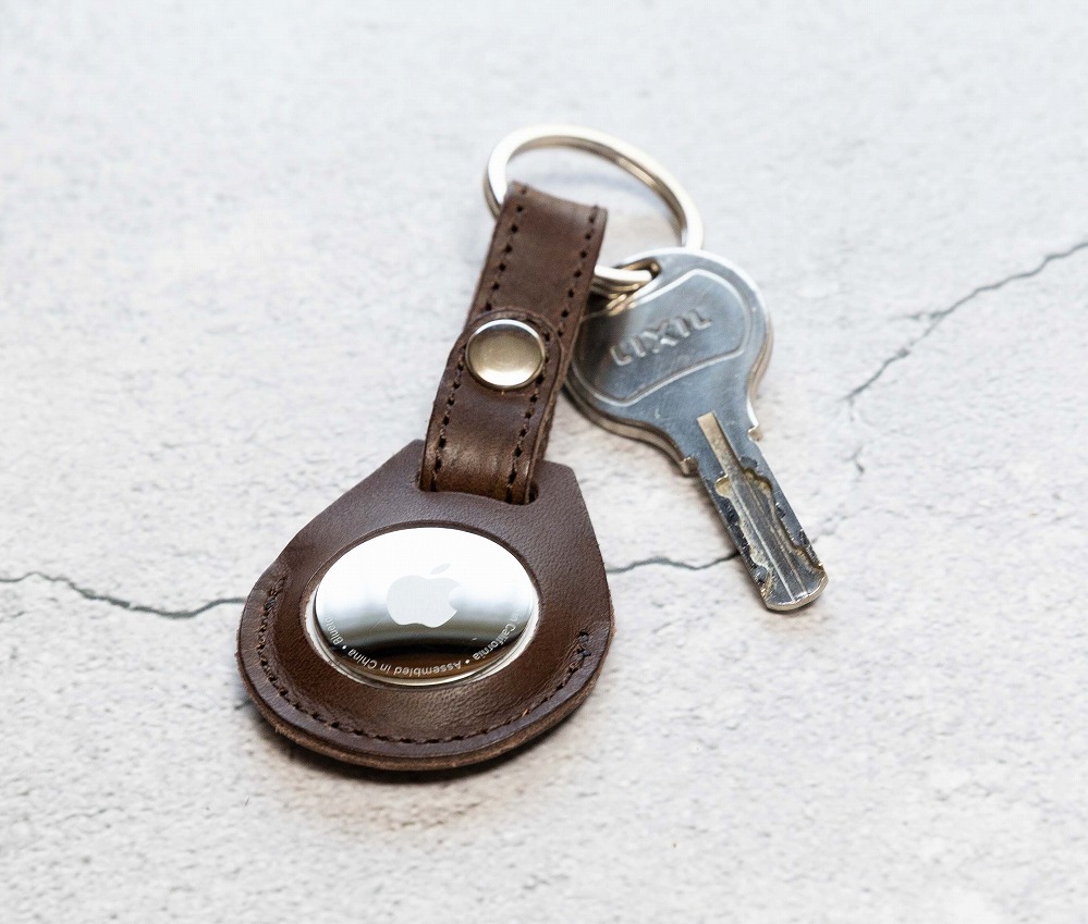 エアタグ用&nbsp;キーホルダー&nbsp;カバー&nbsp;レザー&nbsp;本革&nbsp;キーリング&nbsp;apple&nbsp;airtag&nbsp;【ダークブラウン】