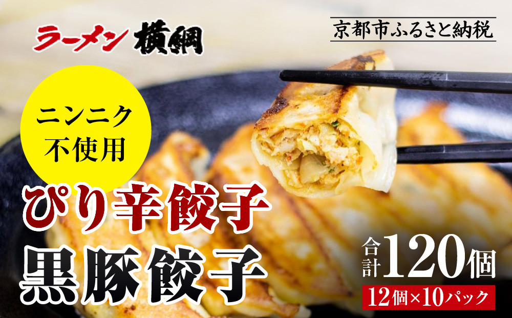 【ラーメン横綱】横綱の餃子はニンニク不使用!&nbsp;ぴり辛餃子＆黒豚餃子10パックセット(各5パック)［&nbsp;京都&nbsp;ラーメン&nbsp;有名店&nbsp;餃子120個セット&nbsp;黒豚＋ピリ辛&nbsp;冷凍食品&nbsp;大容量&nbsp;おいしい&nbsp;簡単&nbsp;便利&nbsp;人気&nbsp;おすすめ&nbsp;中華&nbsp;中華料理&nbsp;ぎょうざ&nbsp;餃子&nbsp;お取り寄せ&nbsp;通販&nbsp;送料無料&nbsp;ふるさと納税&nbsp;］