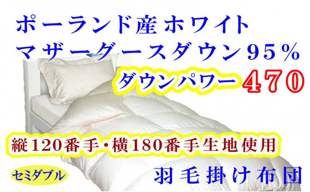 羽毛布団&nbsp;セミダブル&nbsp;羽毛掛け布団&nbsp;ポーランド産マザーグース95&nbsp;羽毛ふとん&nbsp;羽毛掛けふとん&nbsp;120番手&nbsp;ダウンパワー470&nbsp;&nbsp;本掛け羽毛布団&nbsp;本掛羽毛掛け布団&nbsp;寝具&nbsp;羽毛布団【BE076】