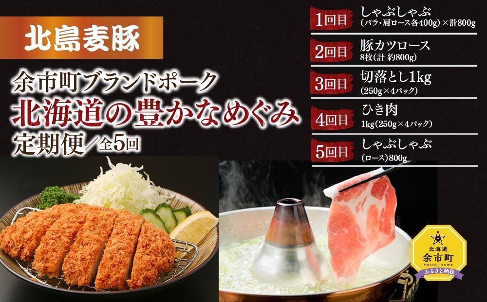 【定期便全5回】（1）しゃぶしゃぶ(豚 バラ・豚肩ロース各400g) （2）豚 カツロース100g×8枚 （3）切落とし1kg (250g×4パック)  （4）豚 ひき肉1kg (250g×4パック) （5）しゃぶしゃぶ (豚 ロース)800g 北島麦豚 ブランドポーク【ポイント交換専用】