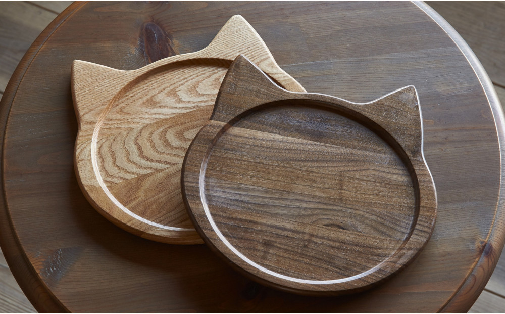 ネコプレート&nbsp;2枚セット&nbsp;（ブラウンオーク＆ウォールナット）