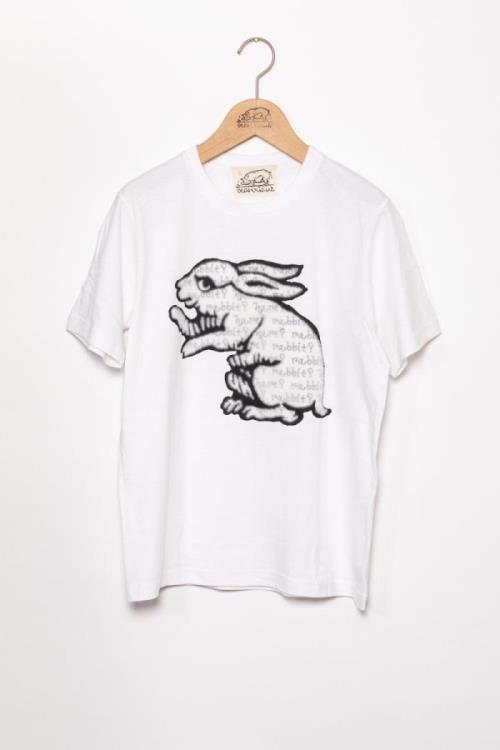 直植毛フロッキーTシャツ　ウサギ白　(Sサイズ)